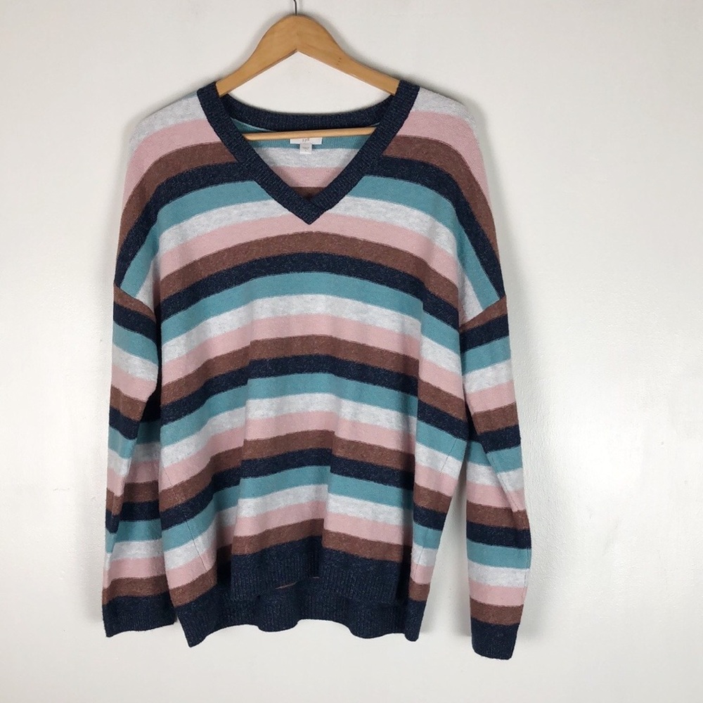 J. Jill Multicolor Stripe Oversized V-Neck Sweater Sz L